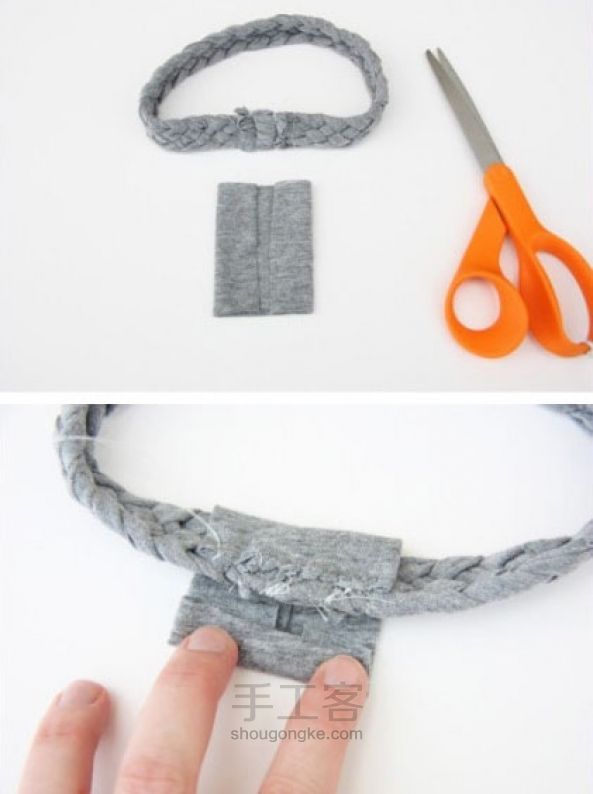 废布条手工编织可爱的儿童发带DIY方法 第6步