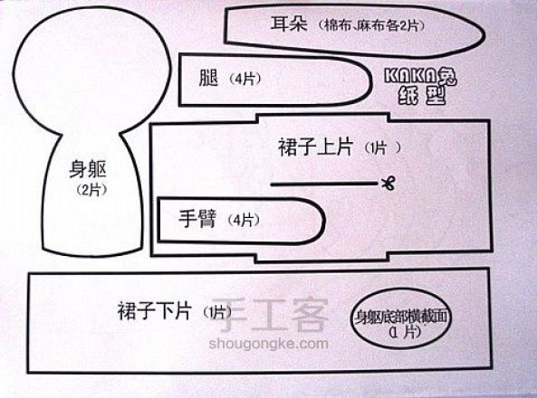 两款可爱的不织布兔子手工制作教程、手工制作小兔子图纸 第2步