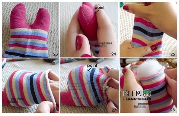 不三不四袜子娃娃-非常可爱的小猫手工制作教程 第6步