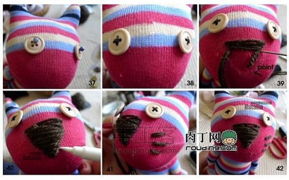 不三不四袜子娃娃-非常可爱的小猫手工制作教程 第9步