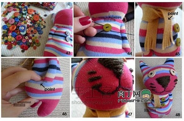 不三不四袜子娃娃-非常可爱的小猫手工制作教程 第10步