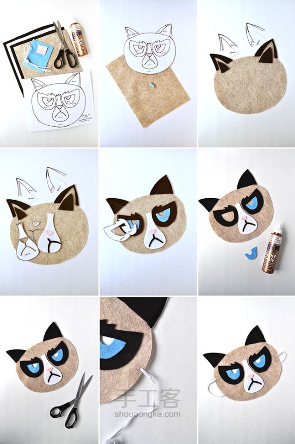 手工diy“愤怒的猫”面具 第2步