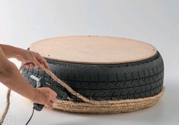 【转载】旧轮胎手工diy麻绳坐垫 第7步