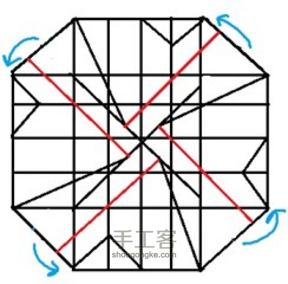 修改版手工折纸川崎玫瑰的折法 第8步
