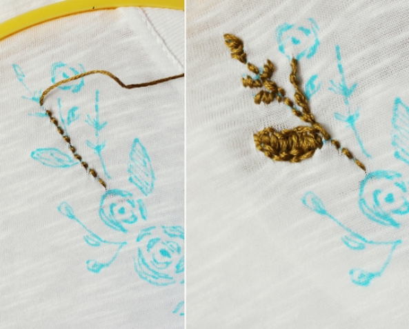 刺绣花朵图案改造旧T恤DIY教程 第6步