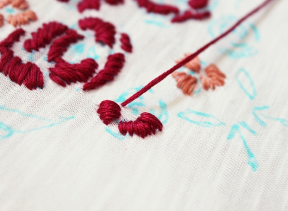 刺绣花朵图案改造旧T恤DIY教程 第8步