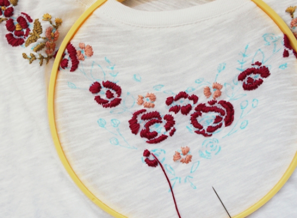刺绣花朵图案改造旧T恤DIY教程 第9步