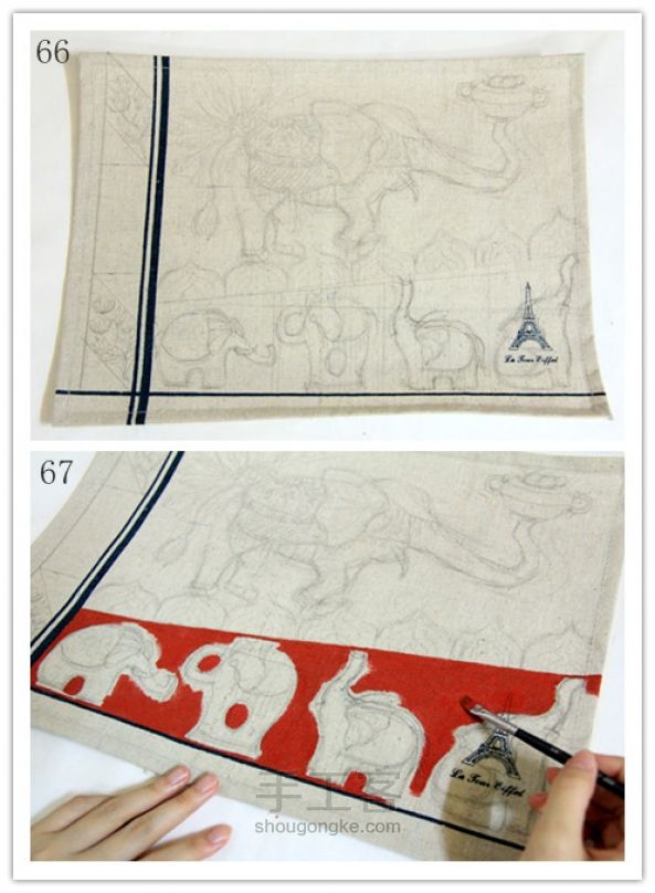 贝碧欧手绘餐垫 泰国大象 第20步