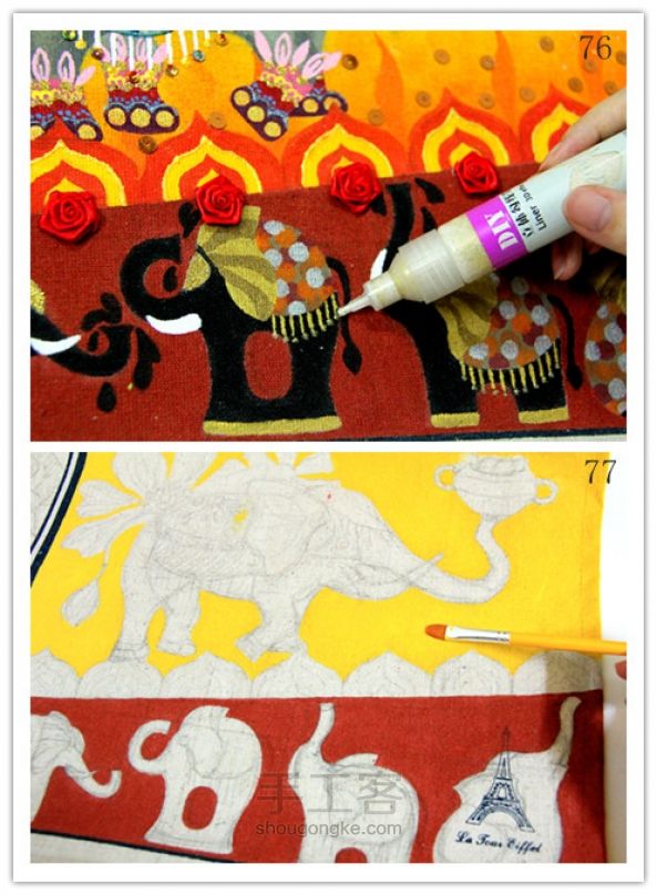贝碧欧手绘餐垫 泰国大象 第24步