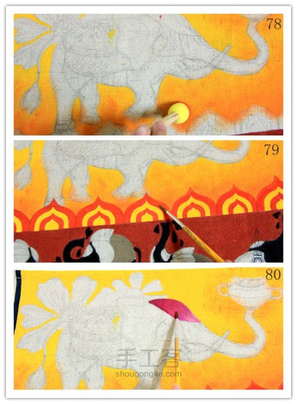 贝碧欧手绘餐垫 泰国大象 第25步