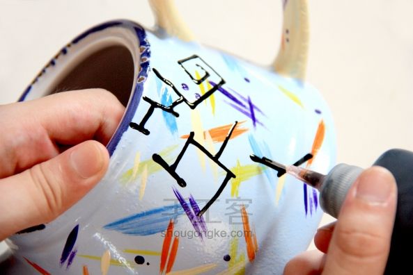 手绘搪瓷罐-别具一格的茶壶茶杯 第13步