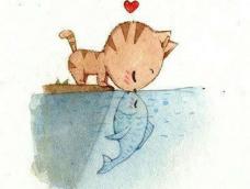 手绘石头，猫鱼之吻，我们的爱就像这猫和鱼，你说过我们是两个世界的人，那是不是永远都走不到一起