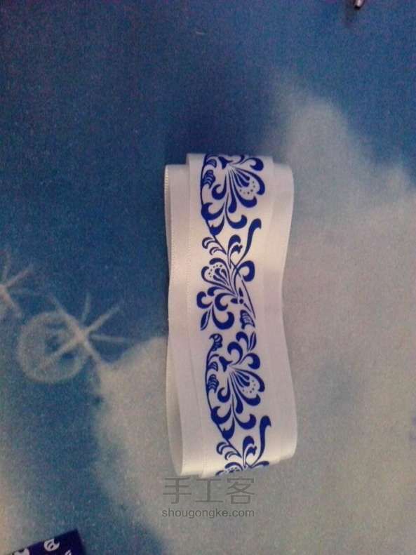 古典青花瓷蝴蝶结丝带发饰。手工制作 第4步