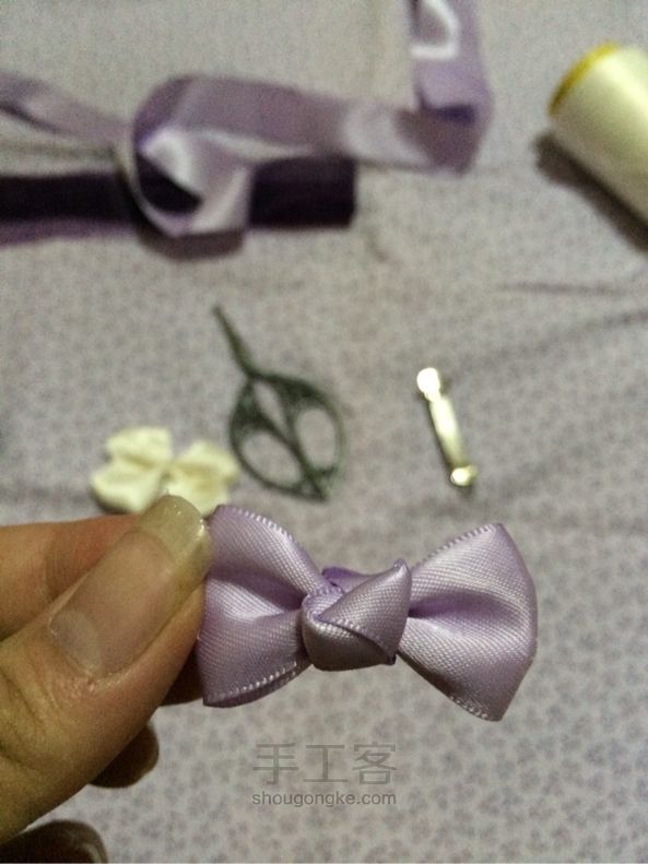 紫色浪漫蝴蝶结缎带发饰，原创教程。 第13步