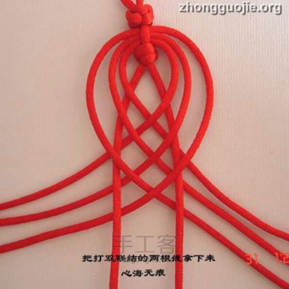简单漂亮的红绳手链 中国结手绳教程 第5步