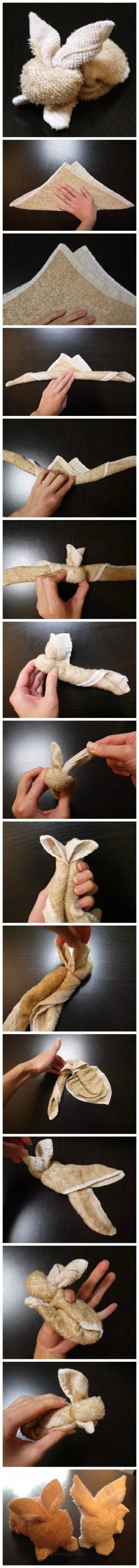 如何用毛巾布快速编扎出一个可爱小兔子  创意手工 第1步