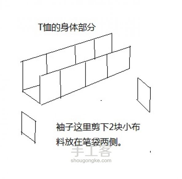 闲置T恤改笔袋和卫生棉小包 旧物改造 第3步