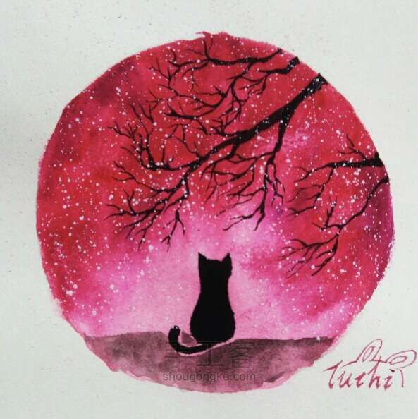 星空下的猫『简直美腻』  绘画教程 第9步