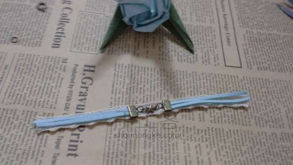 森女蕾丝手链(蓝色哒~) DIY手工制作教程 第6步