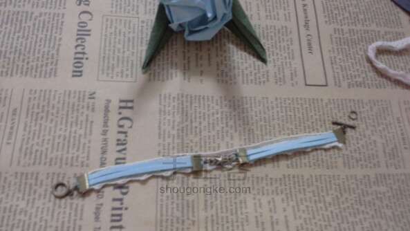 森女蕾丝手链(蓝色哒~) DIY手工制作教程 第9步