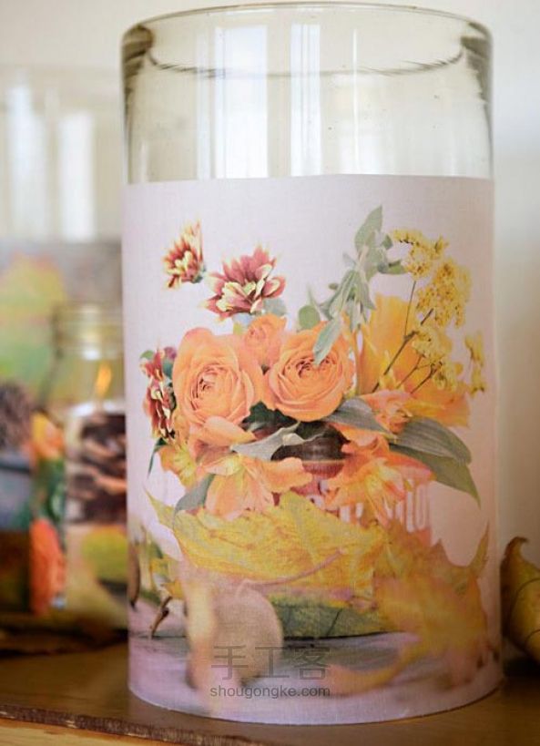 用玻璃瓶制作漂亮的蜡烛杯 DIY手工制作教程 第6步