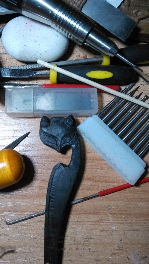 手工DIY紫光木簪《狐媚》木艺制作方法 第8步