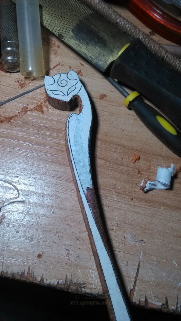 手工DIY紫光木簪《狐媚》木艺制作方法 第5步