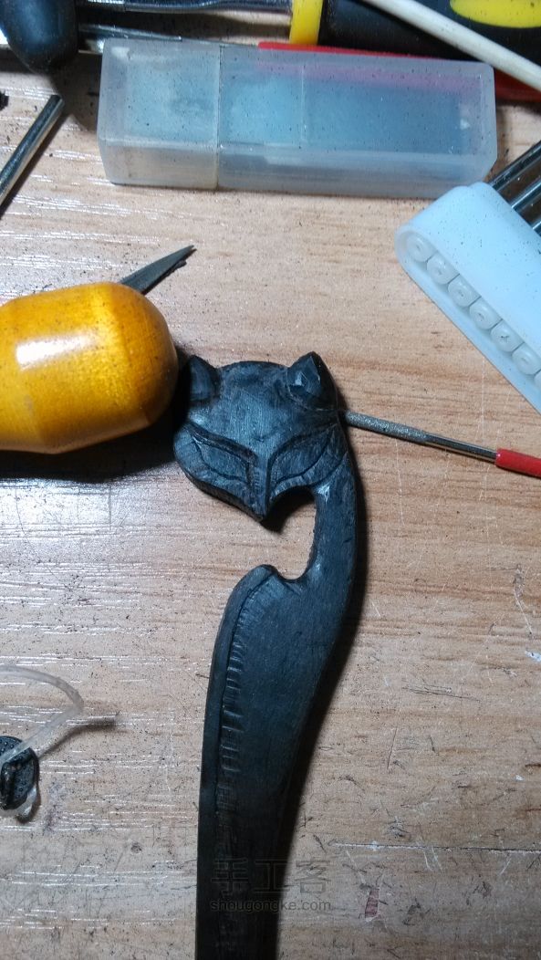 手工DIY紫光木簪《狐媚》木艺制作方法 第7步