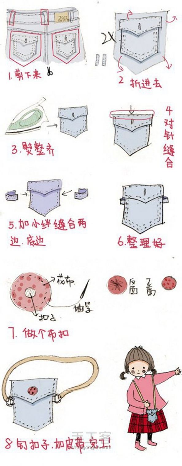 【创妙想】旧牛仔裤制作小挎包手工 第2步