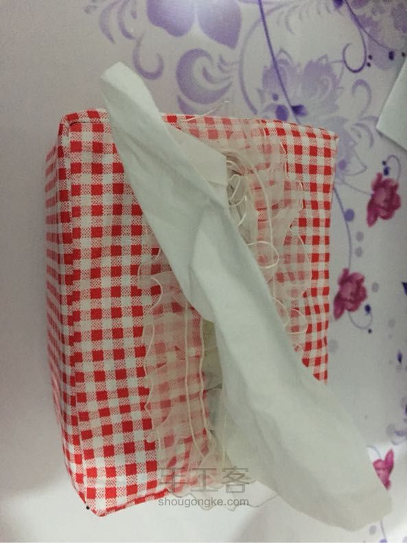 格子布纸巾布套制作教程，用了些边角料 第9步
