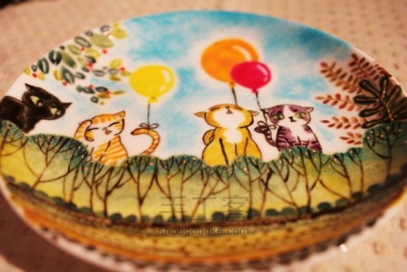 手绘骨瓷餐碟——“猫咪森林” 第22步