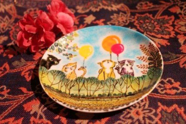 手绘骨瓷餐碟——“猫咪森林” 第25步