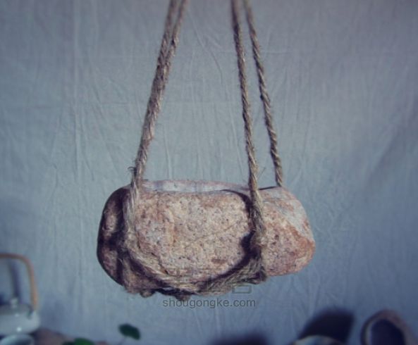 石头与麻绳相遇的美好时光——石头麻绳吊盆制作教程 第9步