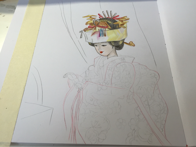 色铅笔手绘教程之日本匠人玩偶 第2步