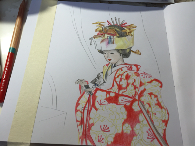 色铅笔手绘教程之日本匠人玩偶 第4步