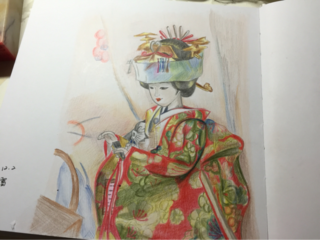 色铅笔手绘教程之日本匠人玩偶 第6步