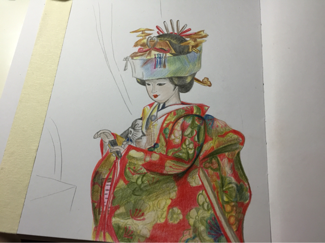 色铅笔手绘教程之日本匠人玩偶 第5步