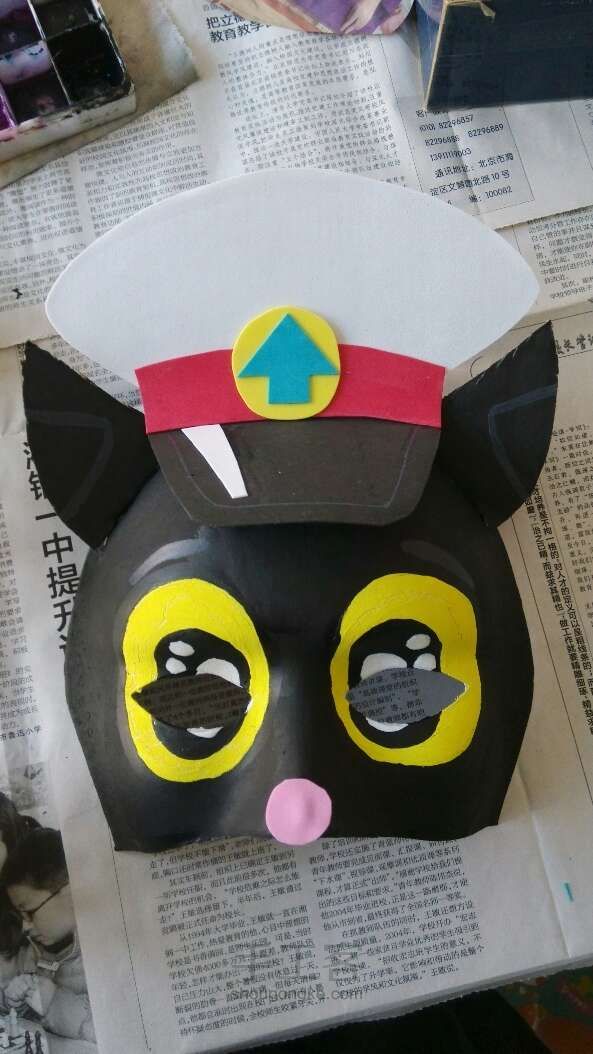 【亲子手工】黑猫警长面具制作教程 第10步