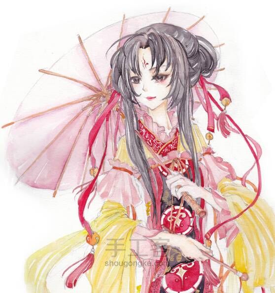 巧笑嫣然 古风水彩美女教程 第2步