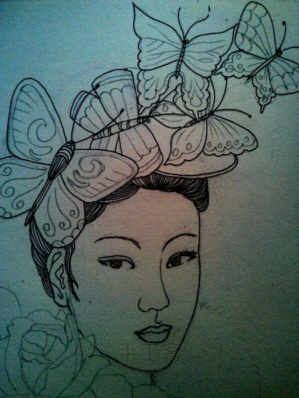 彩铅手绘教程——蓝色妖姬 第4步