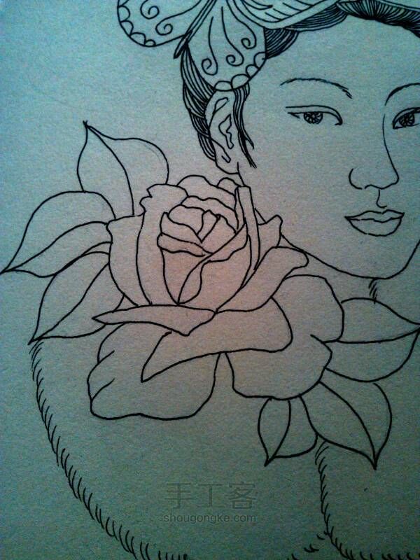 彩铅手绘教程——蓝色妖姬 第6步