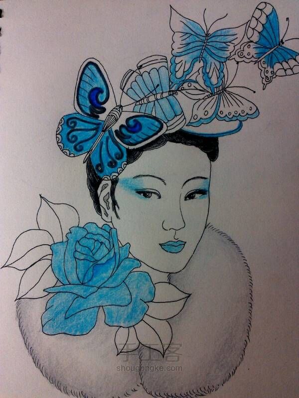 彩铅手绘教程——蓝色妖姬 第9步
