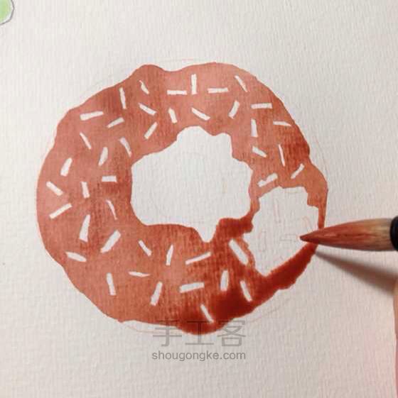 水彩手绘～甜甜圈 第2步