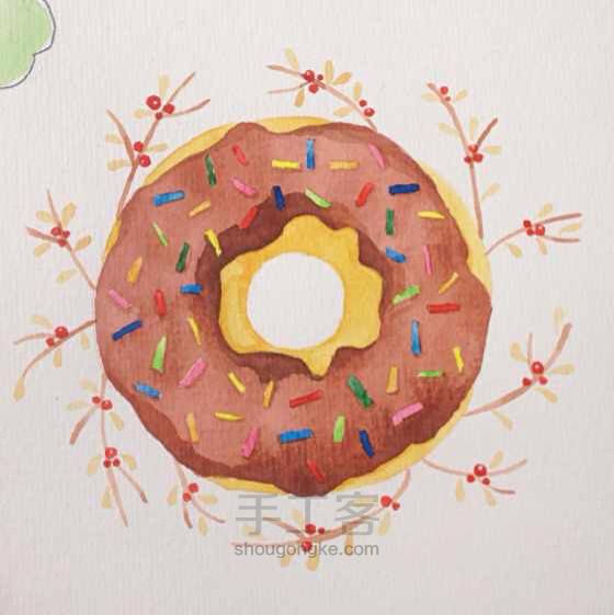 水彩手绘～甜甜圈 第4步