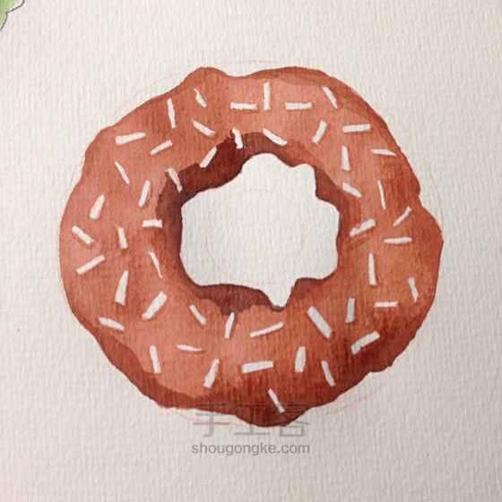 水彩手绘～甜甜圈 第3步