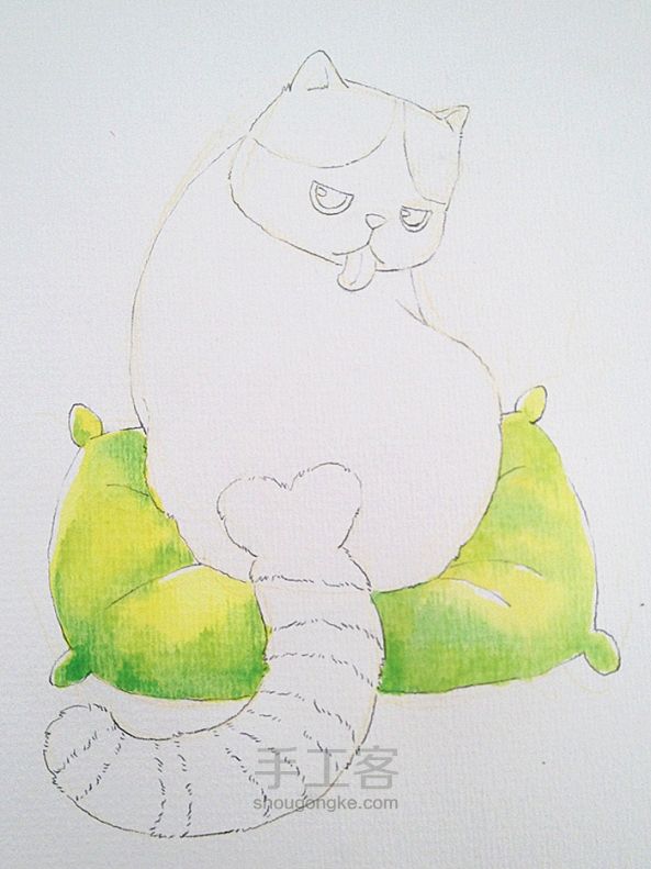 水彩手绘教程——胖猫一坨 第5步
