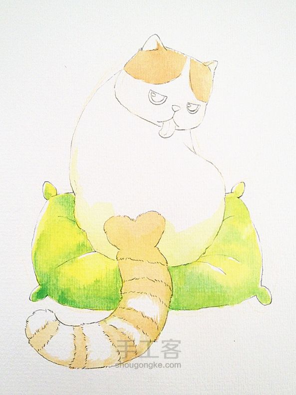 水彩手绘教程——胖猫一坨 第7步