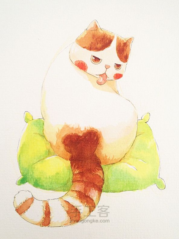 水彩手绘教程——胖猫一坨 第8步