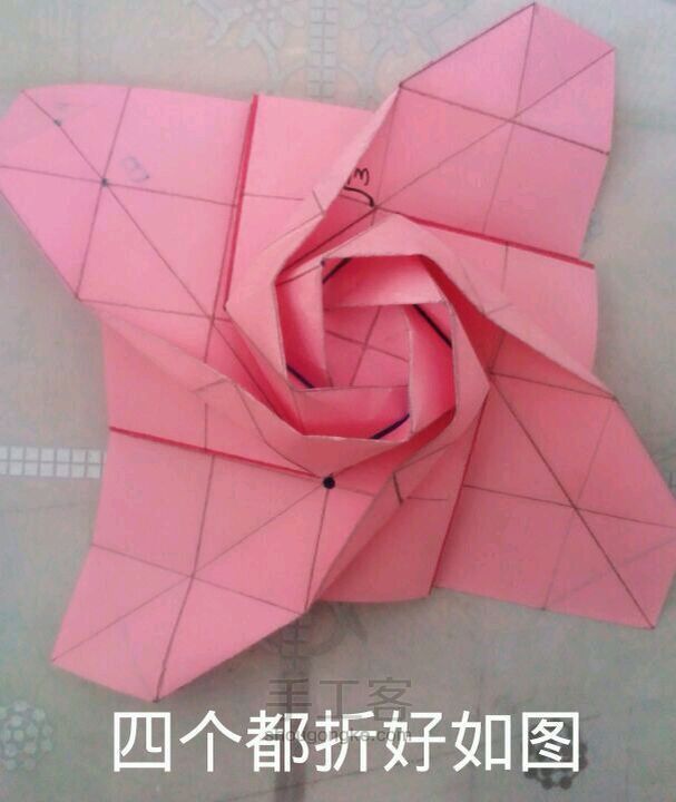 美美哒.带玫瑰的礼盒折纸教程 第22步