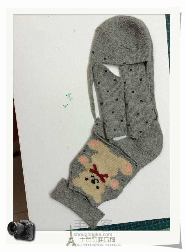 【娃衣教程】十月初教你用袜子给娃娃做一件毛衣 第2步